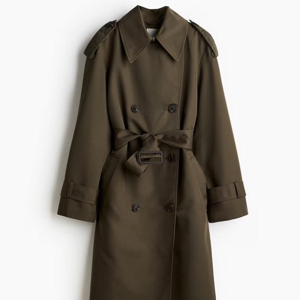 H&M Olive Green Double-Breasted Trench Coat